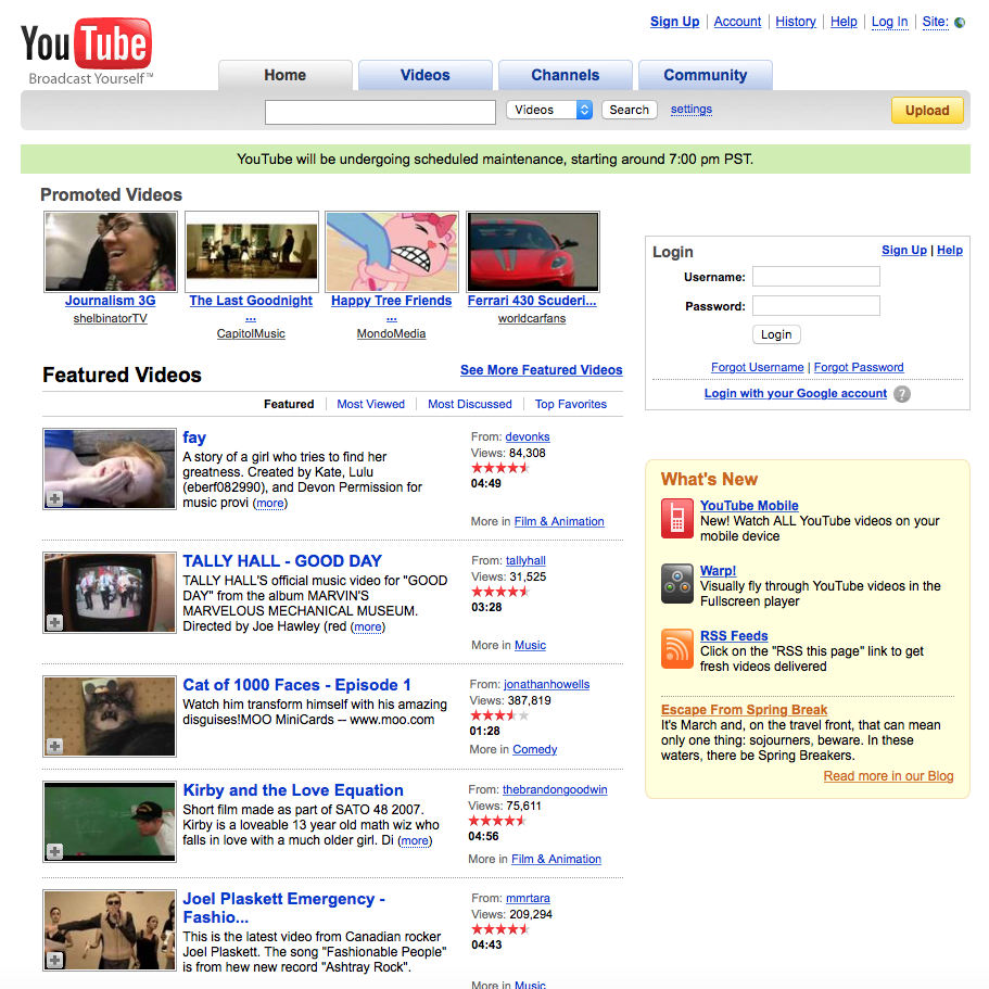 YouTube homepage (2008)